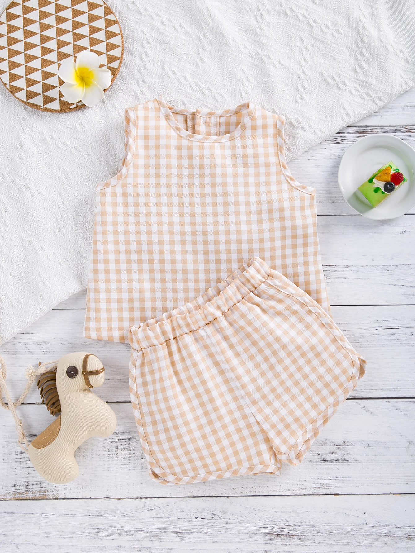 Boys Spring Summer New Plaid Sleeveless Tank Top & Shorts Set, Casual Sports Daily Kids Outfit