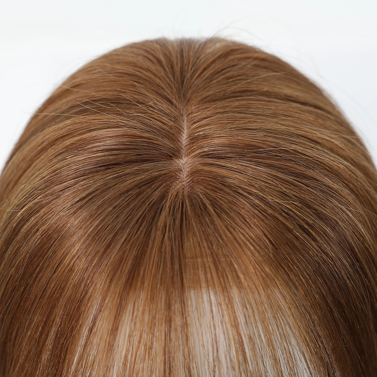 Rambut Asli Remy Warna Cokelat Muda 10 Inci dengan Alas Sutra dan Poni, 3 Jepitan, untuk Wanita, Ekstensi Rambut Asli untuk Penggunaan Sehari-hari