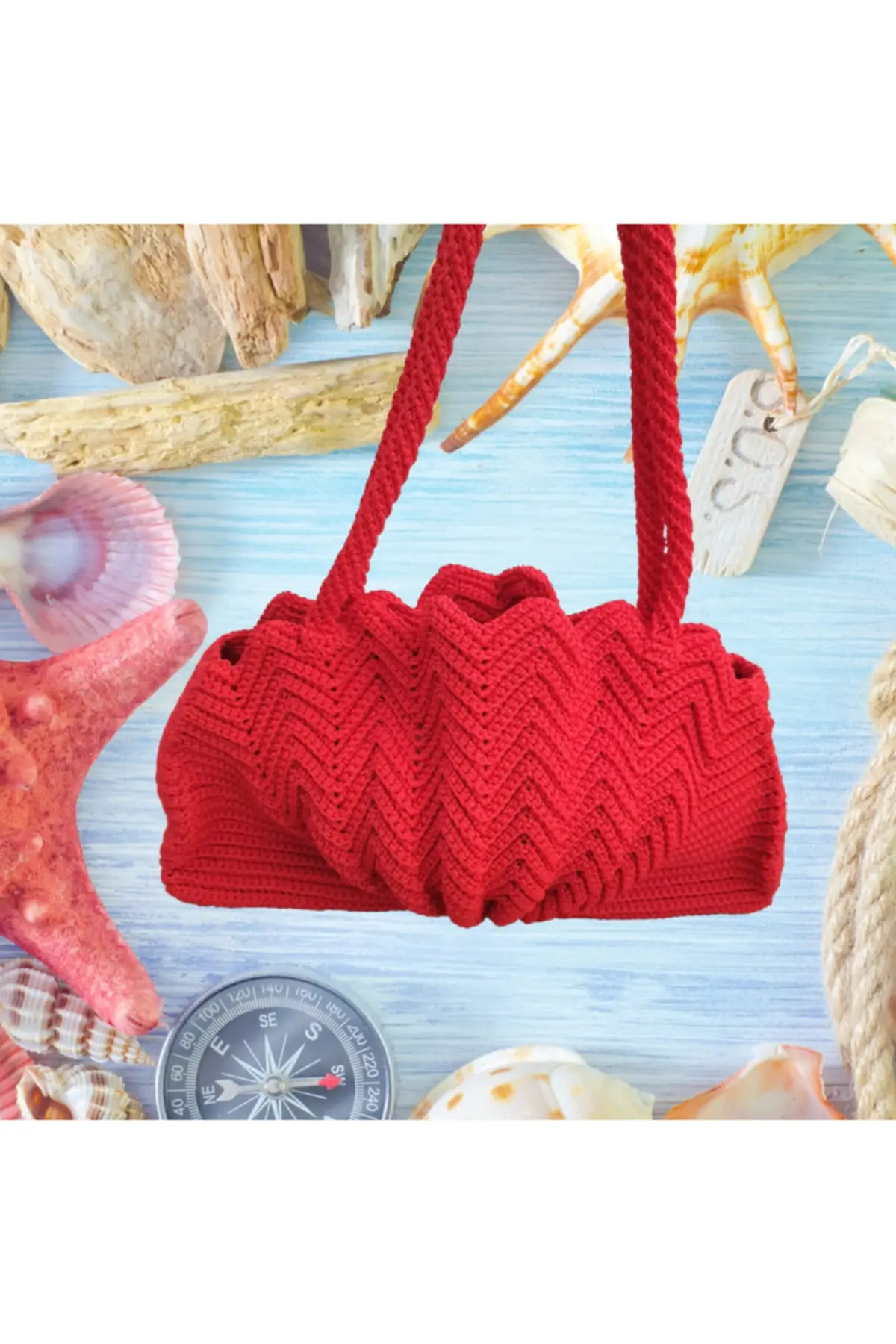 Uras Red Clam Pattern Hand Made Weave Handbags Women Bag Shoulder bag Handmade