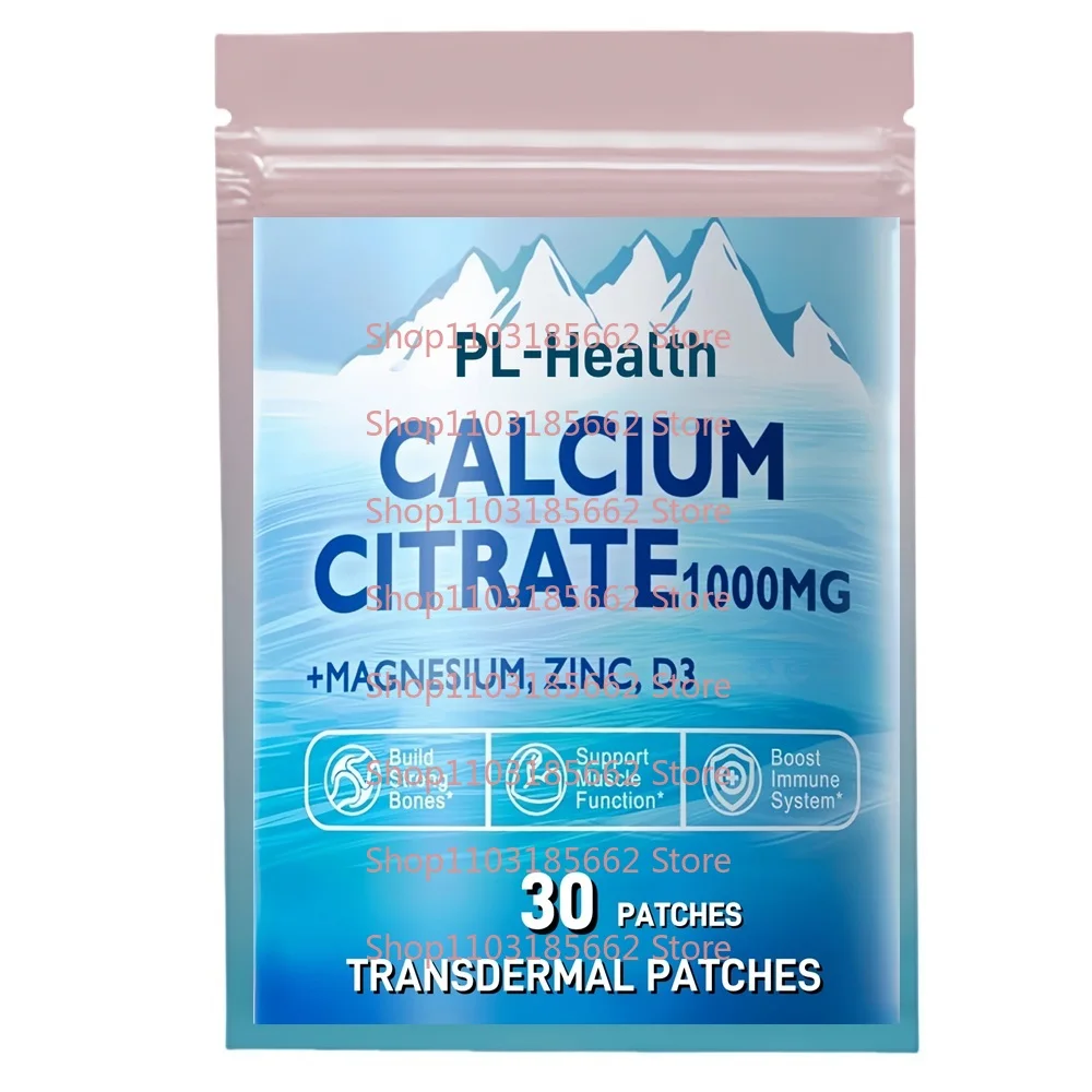 30 Patches Calcium Citrate Transdermal Patches Vitamin D3, Potassium, Zinc & B6 - Bones Strength, Muscle & Immune Support