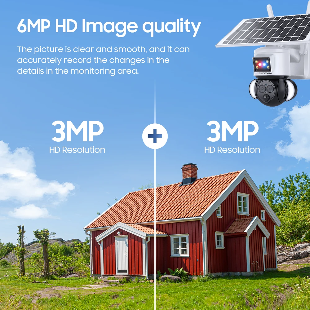 SHIWOJIA 4K 8MP Solar Camera WIFI Bluetooth Dual Lens Security CCTV 12X Optical Zoom Humanoid Tracking Outdoor Solar Panel Cam