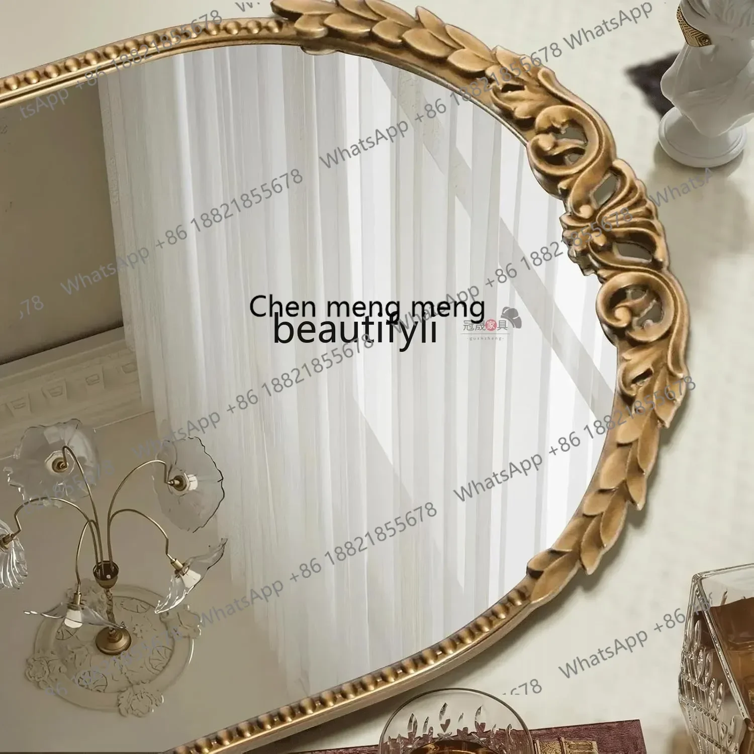 DD European light luxury whole body, home floor-to-ceiling arched full-length mirror, bedroom cloakroom, French retro carving