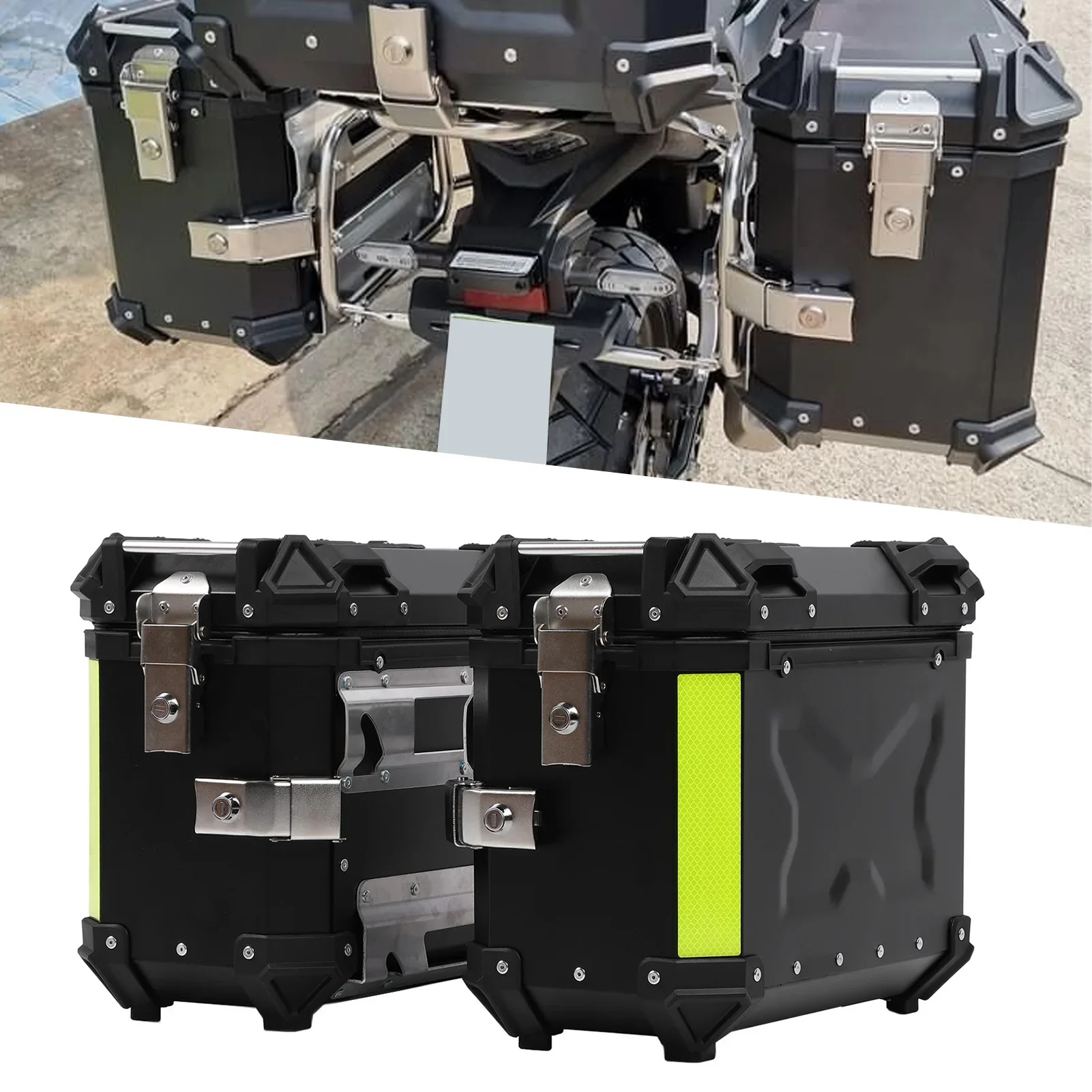 

Motorcycle Side Case with Security Lock and Handle 28L Aluminum Alloy Water Resistant Side Saddlebag Box Storage Carrier