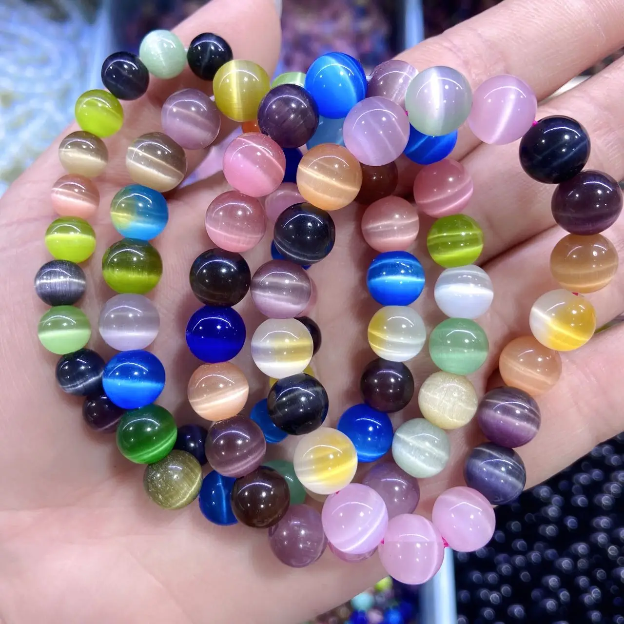 Natural Cat Eye Stone Bracelet Charm Women Opal Beaded Bracelets Multicolor Stretch Bangles Men Yoga Wrist Jewelry Friends Gifts