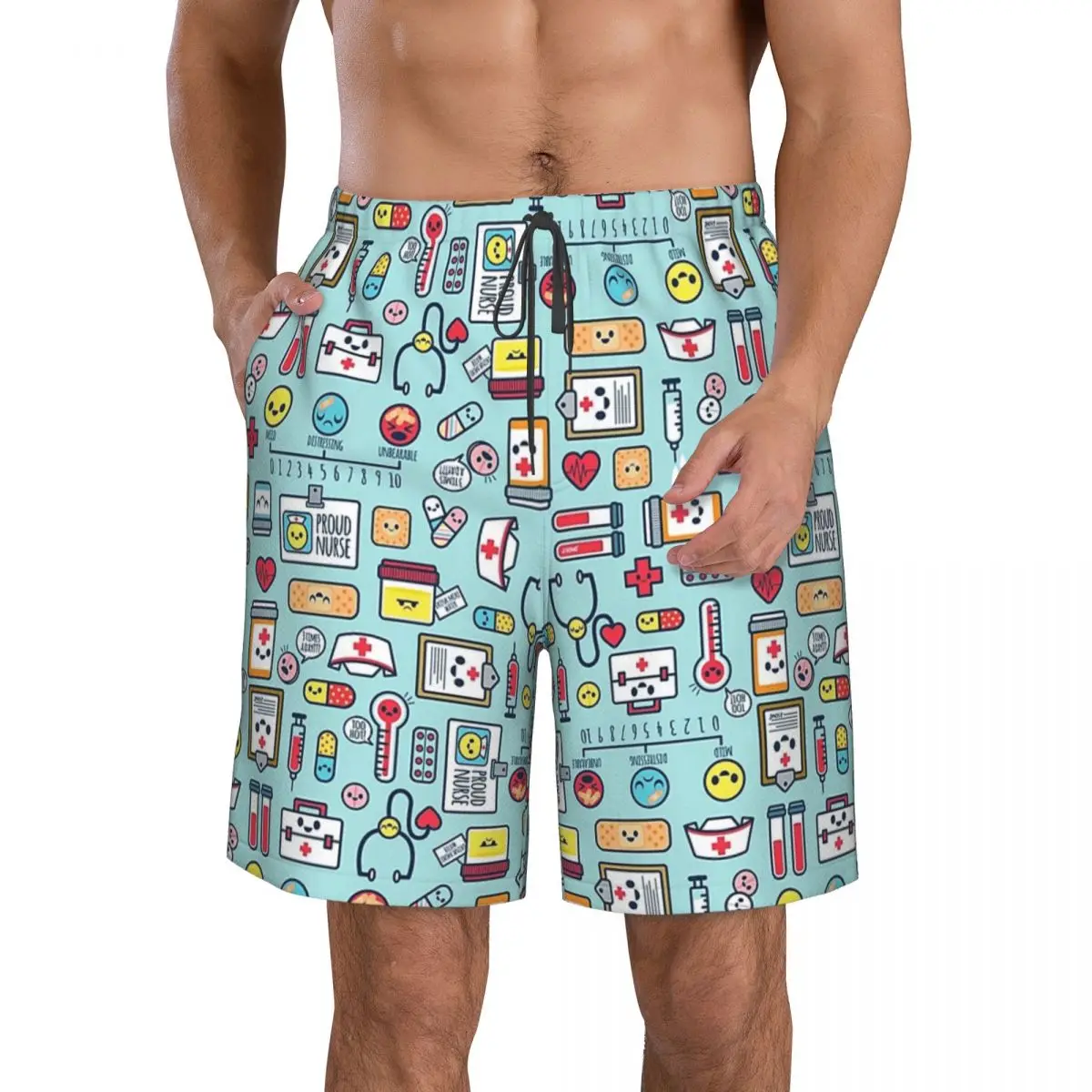 Proud To Be A Nurse Surface Pattern Design Blue Trunks Beach Board Shorts Casual Quick Dry Swim Summer Men Pants