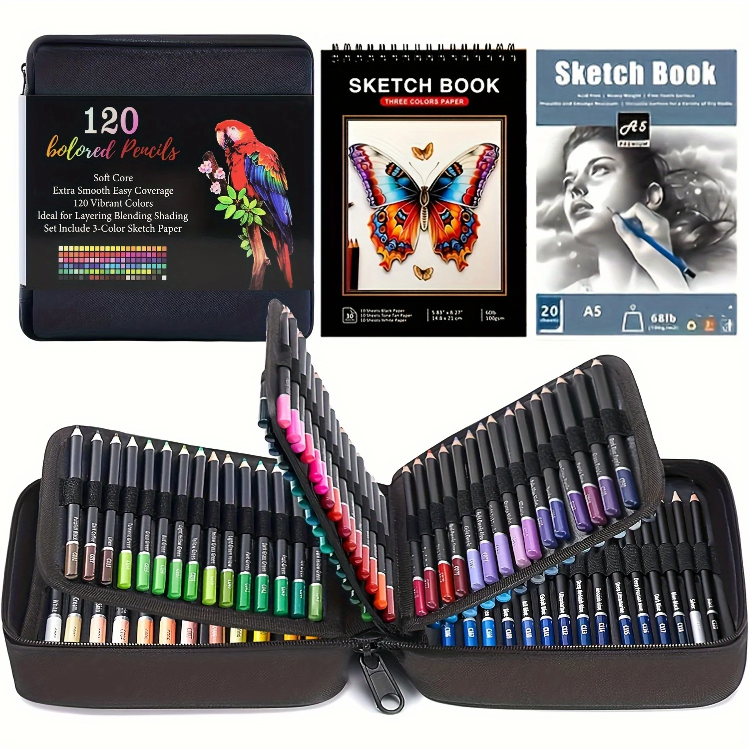 120-Color Colored Pencils Set for Adults Coloring Books with Sketchbook, Professional Vibrant Artists Drawing