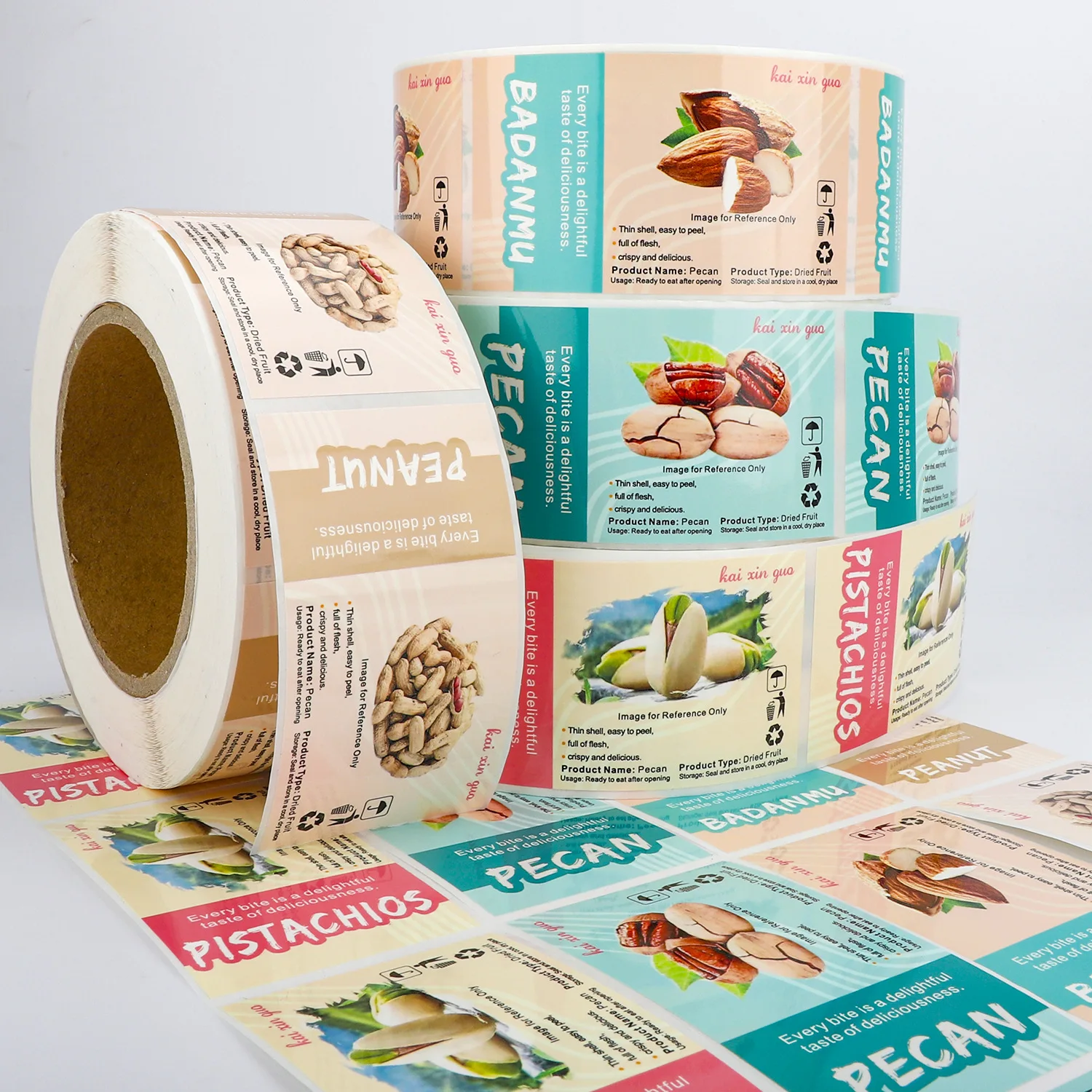 Custom Food Snacks Jar Packing Adhesive Stickers Bottle Wrap Color Vivid Printing Self Seal Packaging Labels