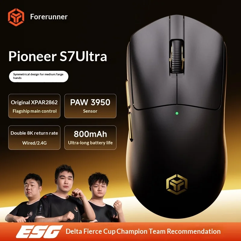 Mouse Gamer Sem Fio EWEADN S7 Tri-Modo Bluetooth PAW3950 Leve com Design Simétrico para Jogos de Computador e Escritório, Ideal para Mãos Grandes