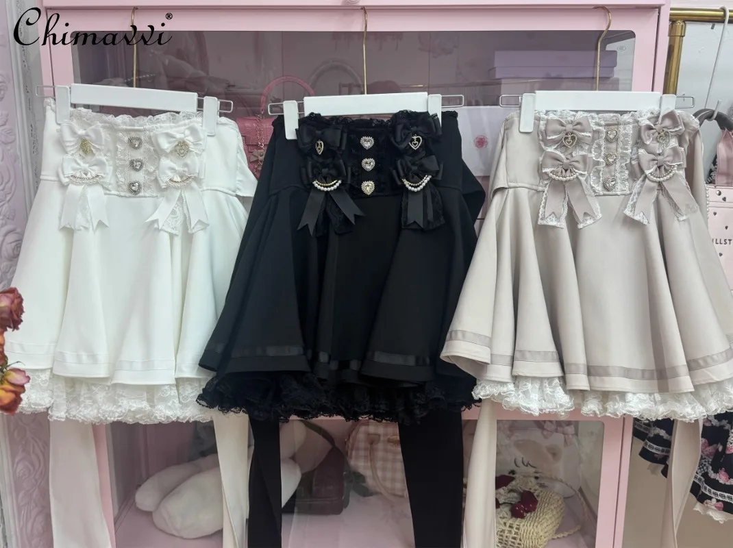 

Japanese Liz Sweet Girl Skirt 2025 Autumn New Cute Lace Lace Bow Removable Princess Lolita Skirt Elegant Mini Womens Skirts