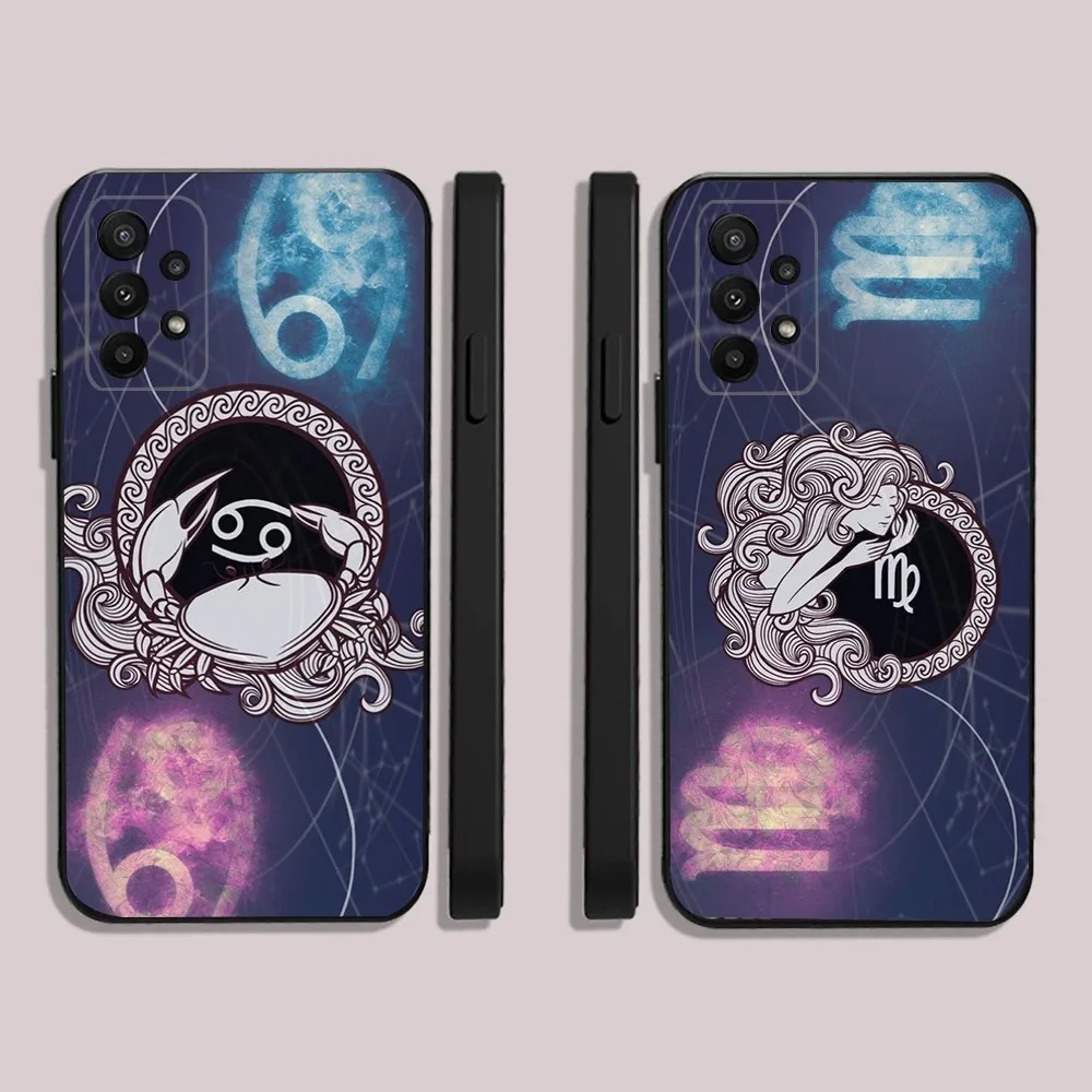 

12 Zodiac Sign Stars Pattern Phone Case For Samsung S24,23,22,30,21,10,9,Ultra,Plus,Lite,FE,5G Black Soft Case