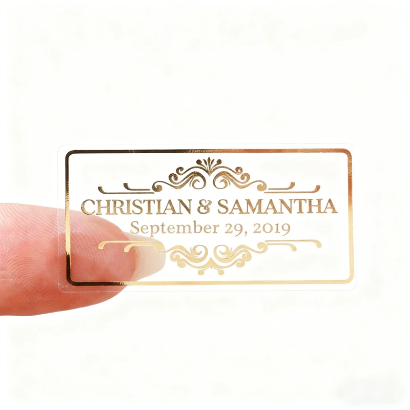 

50pcs Personalized Rectangular Wedding Stickers Custom Wedding Name Elegant Label Sticker with Gold Silver Black Text for Favors