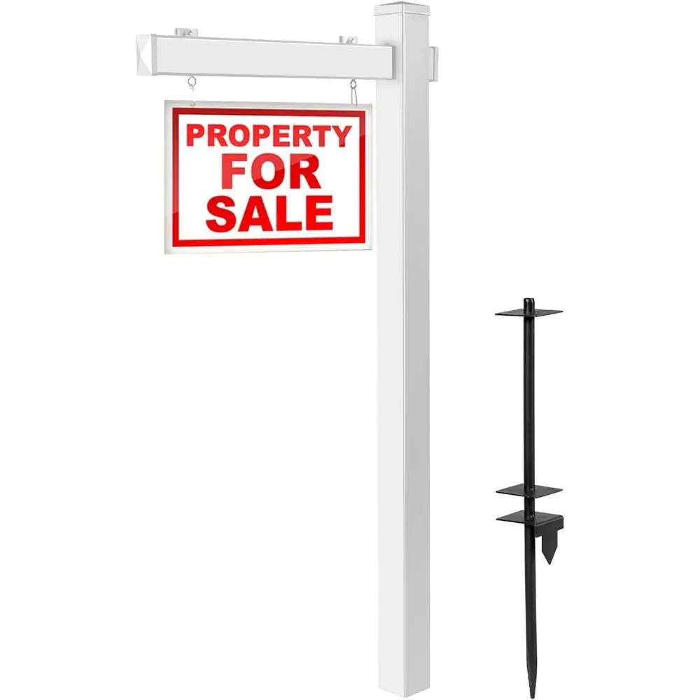 

6ft Vinyl Real Estate Sign Post with Open House/Sale, Rent Option, 30 Arm for 24 Signs, White