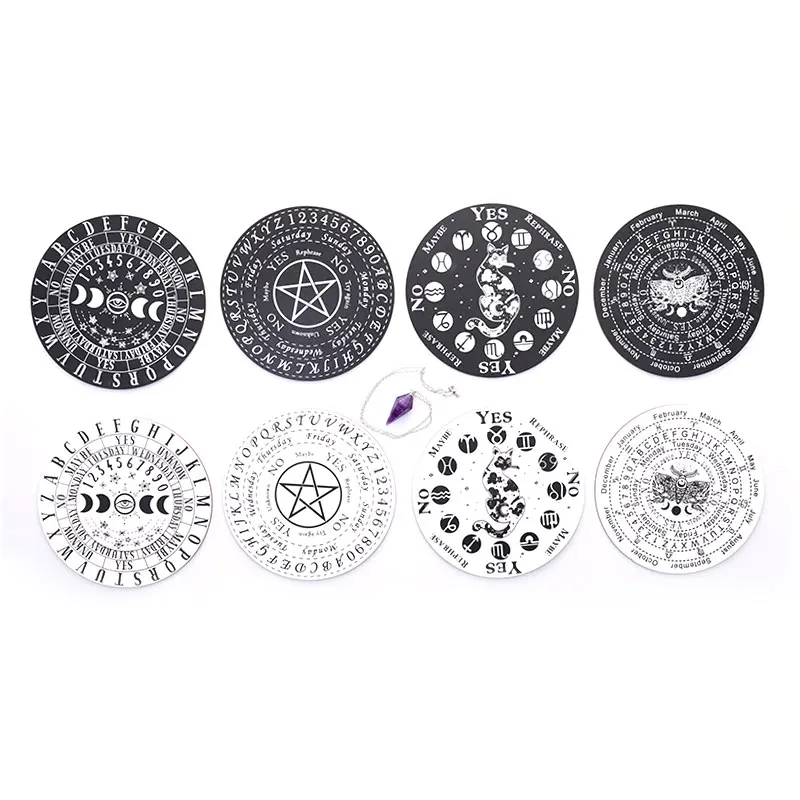 Tablero de péndulo de madera DIY, Color blanco y negro con estrellas, sol y luna para adivinación, tablero de mensajes, decoración de Altar metafísica