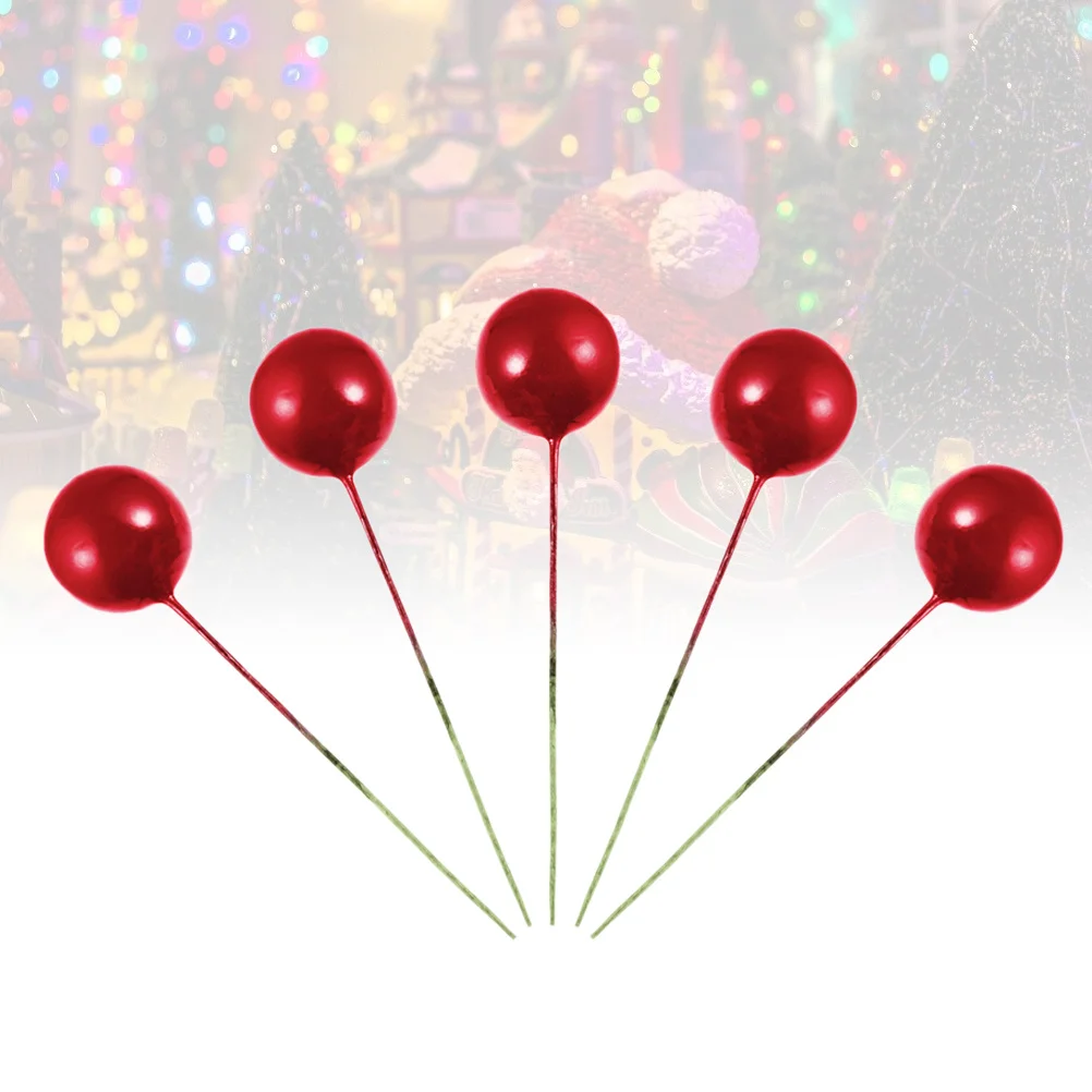 

100Pcs Artificial Christmas Red Berry Holly Flower Picks 12mm Realistic Flexible Stems Holiday Party DIY Home Decor