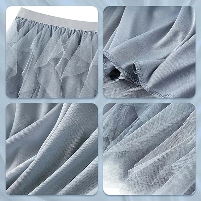 Tulle Skirts for Women Long Length Tutu Fairy Tiered Skirt A Line Mesh Elastic Waist Skirts Big Hem Black Gray Pink Beige Skirts image 6