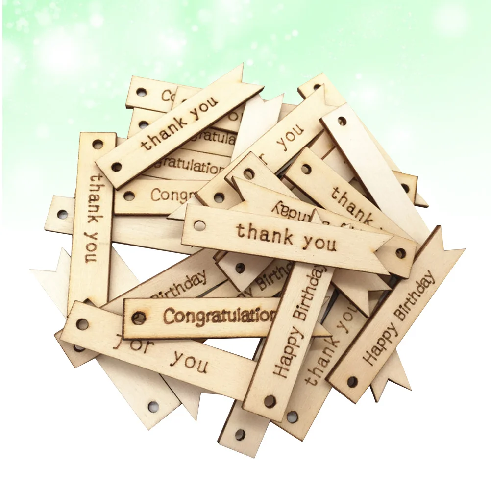 

60Pcs Letter Printed Wooden Hanging Tags Cutouts DIY Craft Accessories Ornaments Pendant Decorative Props Wooden Cutouts