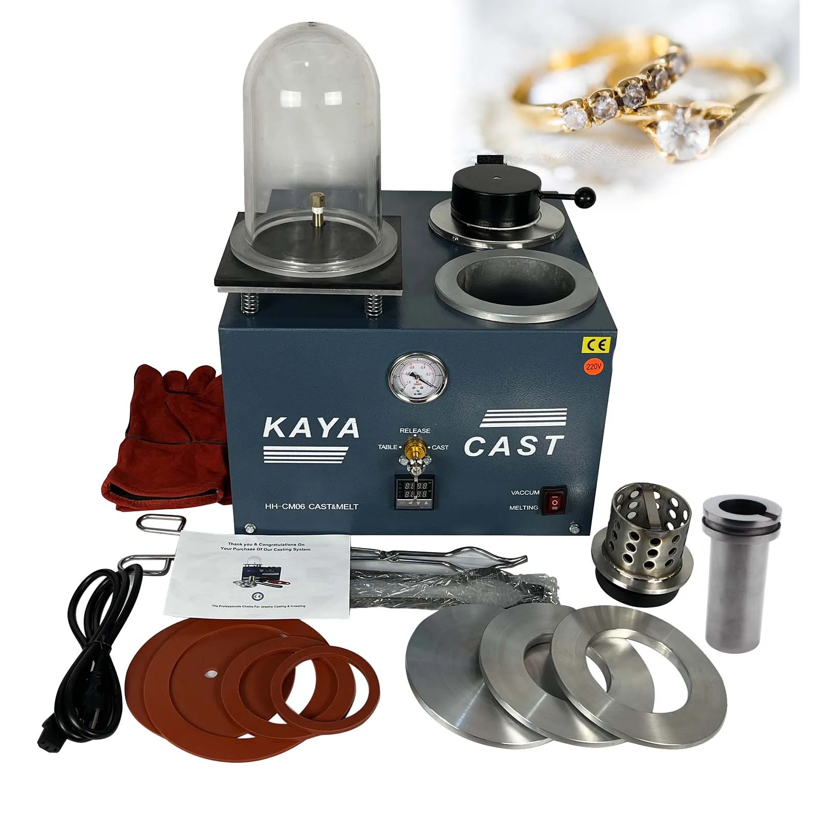 

1/2 HP Vacuum Investing Casting Machine 3 CFM Lost Wax Cast Combination 2L Gold Melting Furnace 1/2/3KG Jewelry Tools Equipment