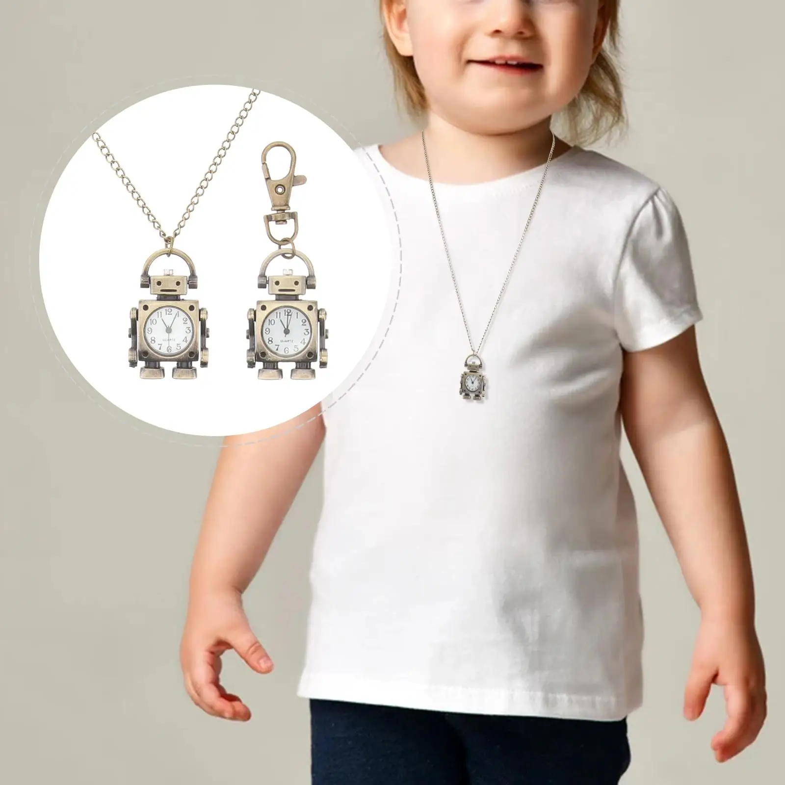 Pc Robot Shaped Pocket Watch Keychain Clock Pendant Premium Material Unique Design Handbag Backpack Gift