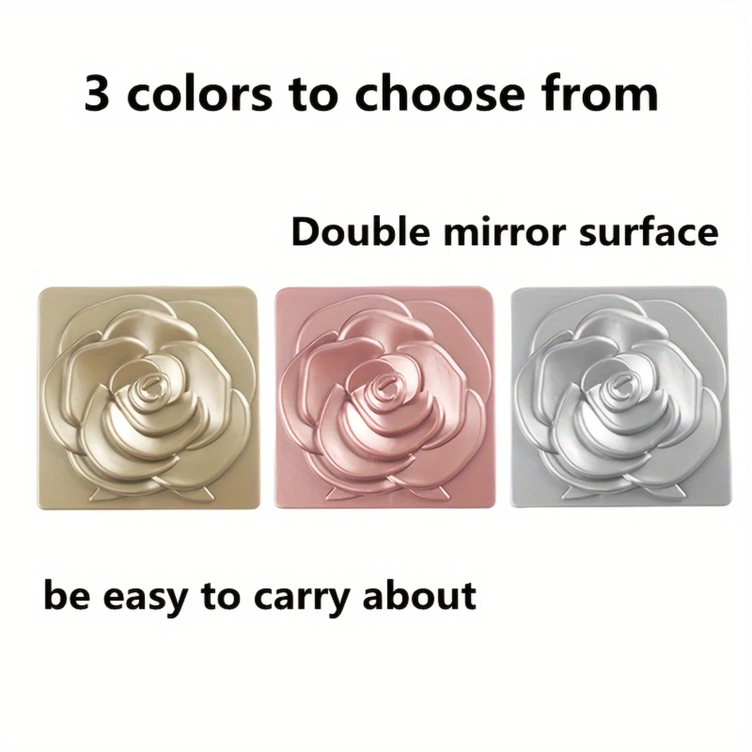 1pc Rose Design Compact Makeup Mirror For Women And Girls, Elegant Square Travel Cosmetic Mirror For Pocket, Purse Or Handbag, P