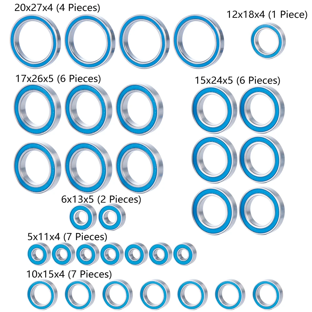 MIBIDAO 33Pcs Blue Bearing Kit Chrome Steel Rubber Sealed For 1/5 RC Crawler Car 8s X-Maxx 77086-4 Upgrade Parts