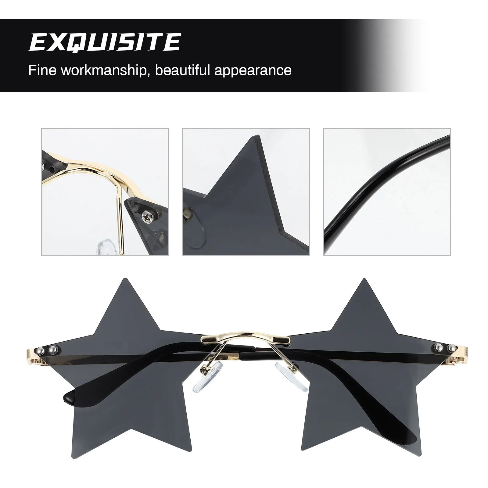 

1Pair Irregular Sunglasses Exquisite Star Shape Eyeglasses for Women Men Comfortable Curved Temples Outdoor Activities Night