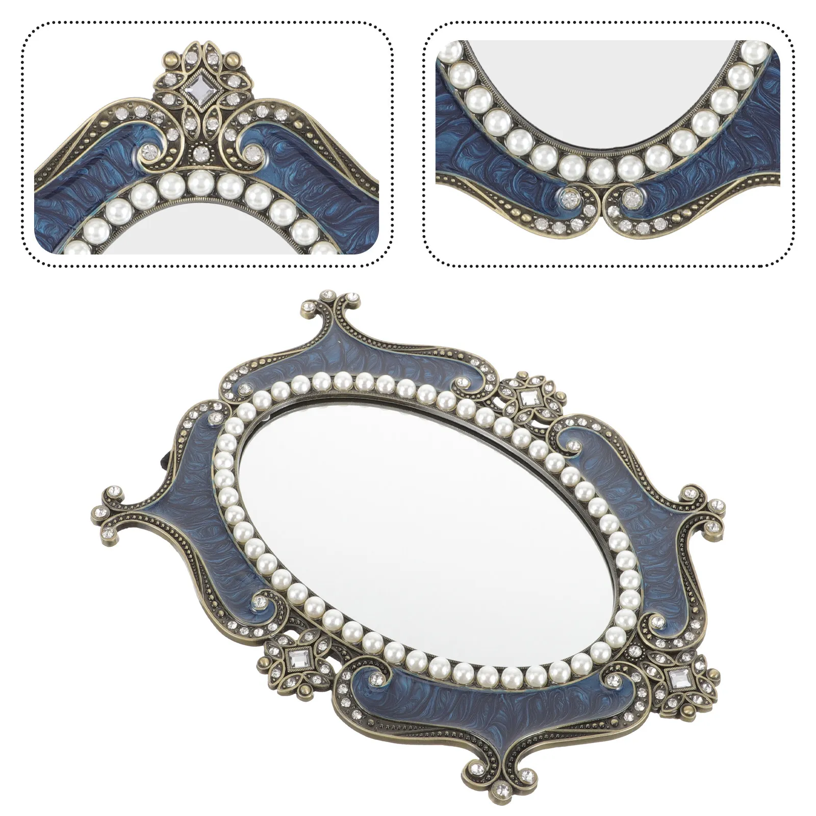 

Настольное зеркало для макияжа в ретро-стиле с жемчужным декором и устойчивой подставкой для туалетного столика, декора дома, спальни, кабинета