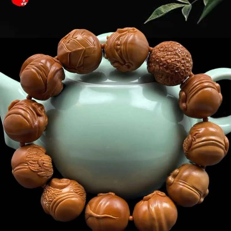 Olive Nut Bracelet Zodiac Evil Monk Bracelet Zhoushan Famous Hand-Carved Men's Mountain Ghost Olive Hu Wen