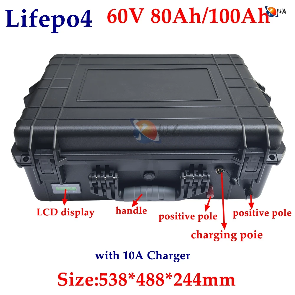 YNX Lifepo4 60V 80Ah 100Ah lithium battery pack with BMS for E-motor golf trolley solar system home energy storage+10A Charger