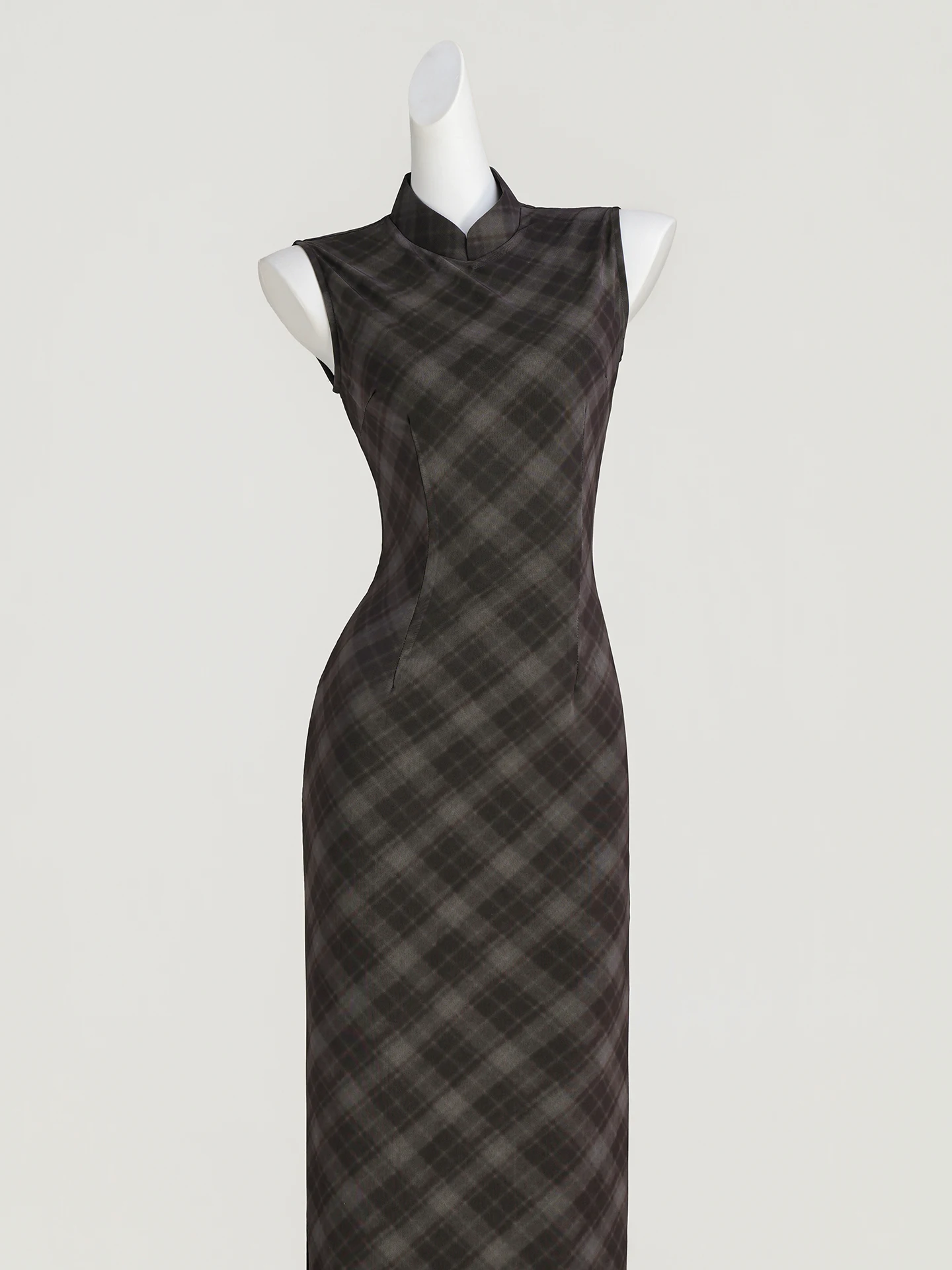 

Retro Plaid Young Women's Improved Beautiful Daily Wear Small Size Belly Covering Breathable Long Sleeveless Dress