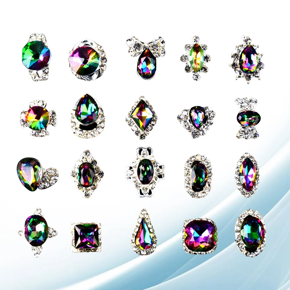 

20 шт., Ab Diamond Nail Art, стразы, очаровательные прозрачные хрустальные украшения для ногтей, сделай сам, разноцветная форма, пламенная дрель для ногтей