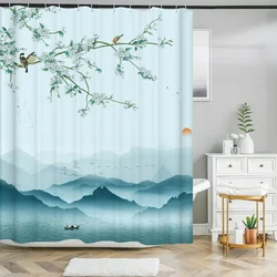 Flower Bird Shower Curtain Waterproof Bathroom Decoration Curtain 3D Printed Bath Curtain with Hooks Polyester Shower Curtain