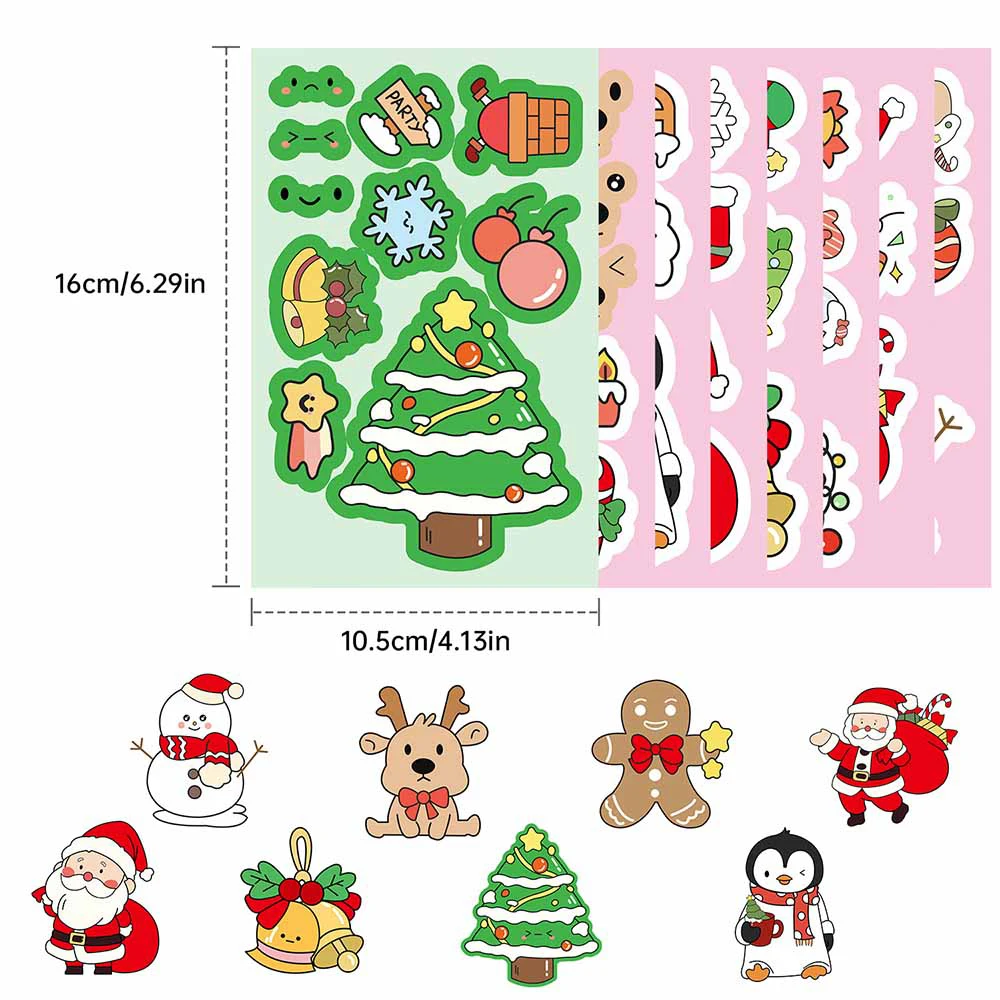 8/16sheets Cartoon Christmas Puzzle Stickers Make a Face Children Assemble Jigsaw DIY Decals Toy Kids Festival Party Decoration