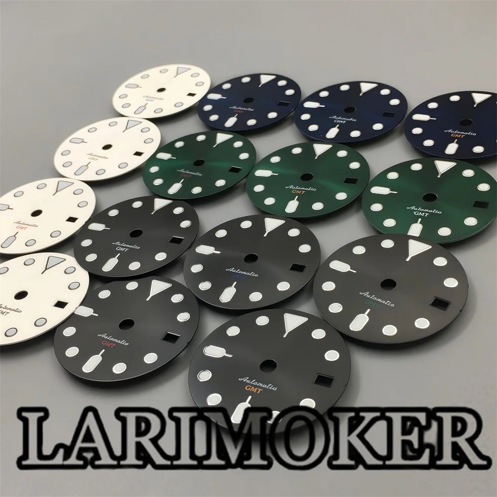 LARIMOKER 29mm Dial GMT4-pin watch accessories GMT watch green luminous surface suitable for NH34 automatic movement watch parts