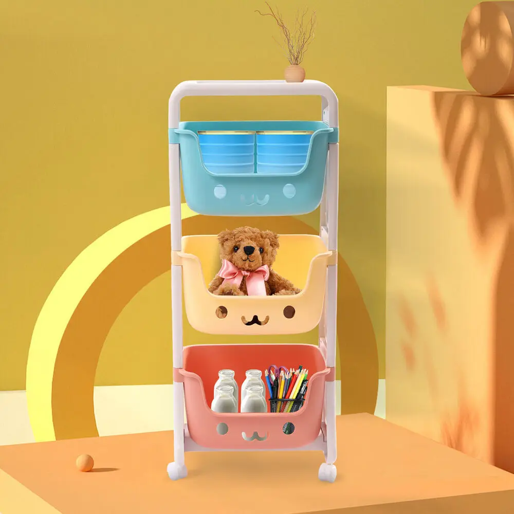 

3-Tier Rolling Cart Kids Playroom Decor Doll Activity Rack Shelf 10kg/22.04lbs