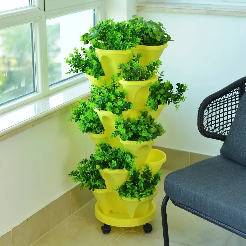 Vertical Multi-layer Combined Resin Planter Stackable Strawberry Growing Pot Space-saving Design for Balcony Vegetable Planting