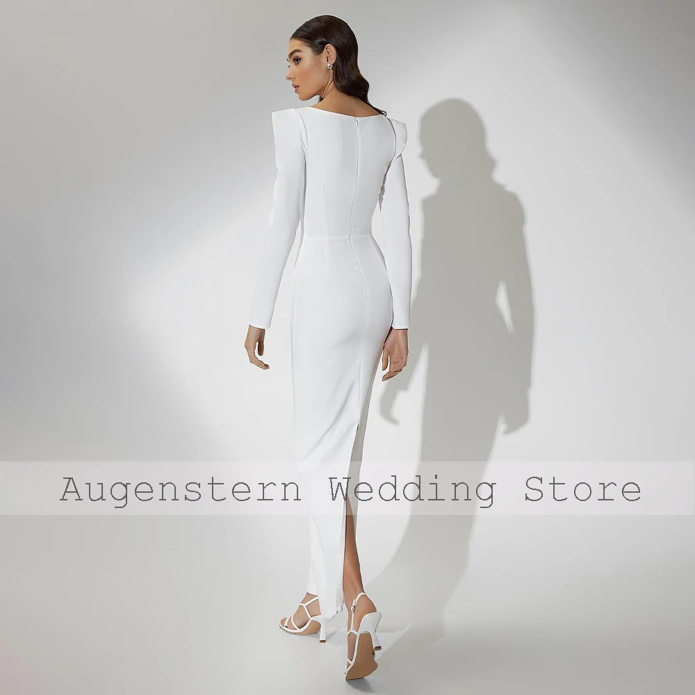 Bride Wedding Dress Maxi Sheath/Column Square Collar Long Sleeves Wedding Gowns for Women Ankle Length White Simple Bridal Dress