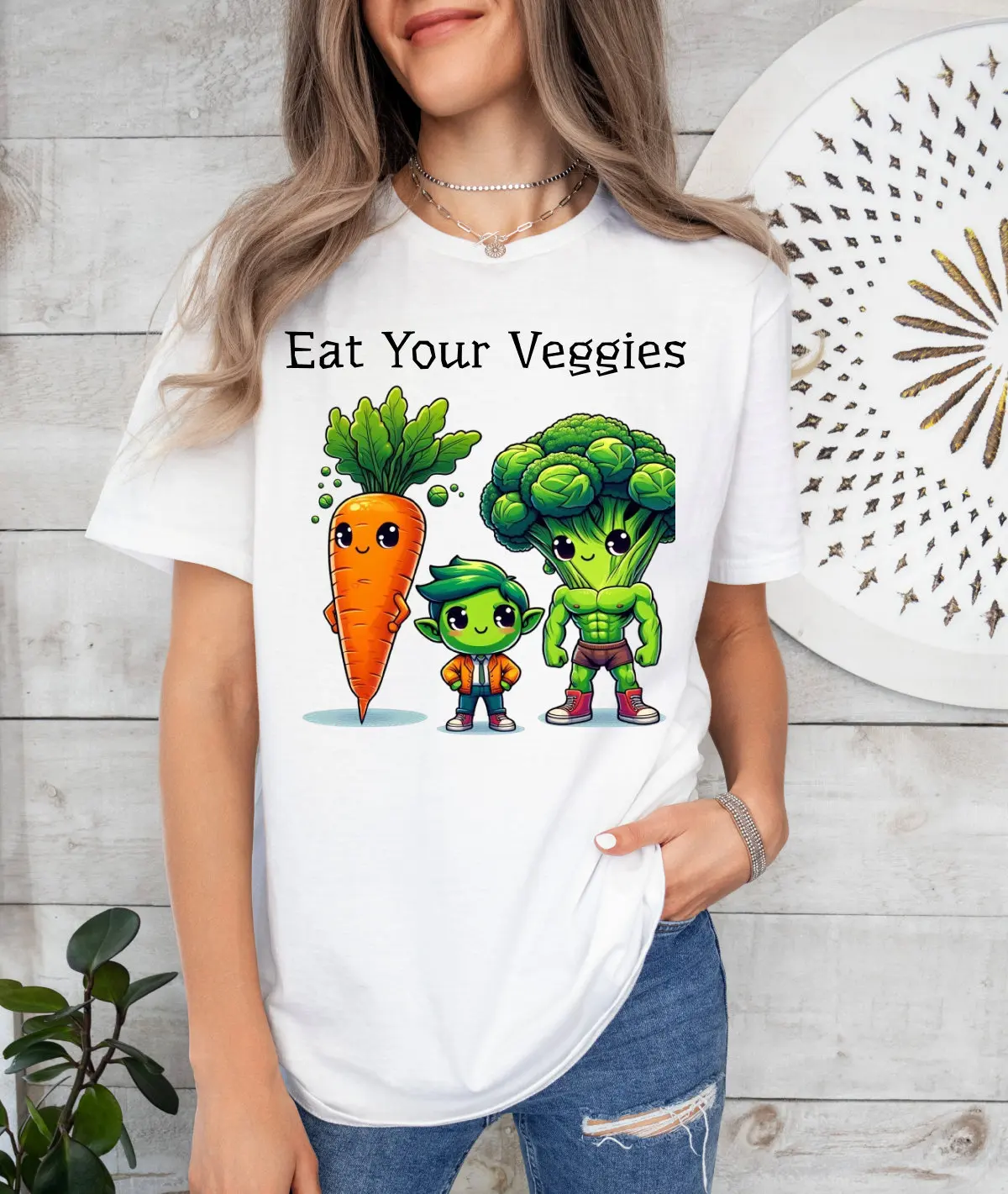 Eat Your Veggies T Shirt Vegetables Carrot Broccoli Brussel Sprout Funny For Mom Mothers Day Softstyle