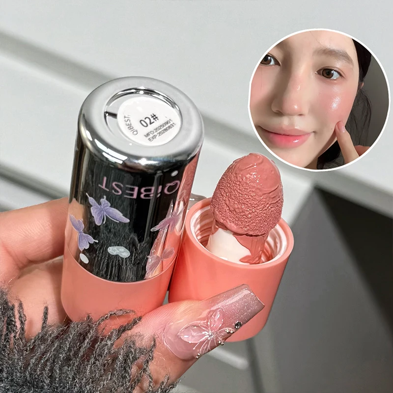 QIBEST Soft Sponge Head Liquid Blusher Smooth Cheek Eyes Mousse Blush Highlighter Stick Rouge Waterproof Contouring Cosmetics