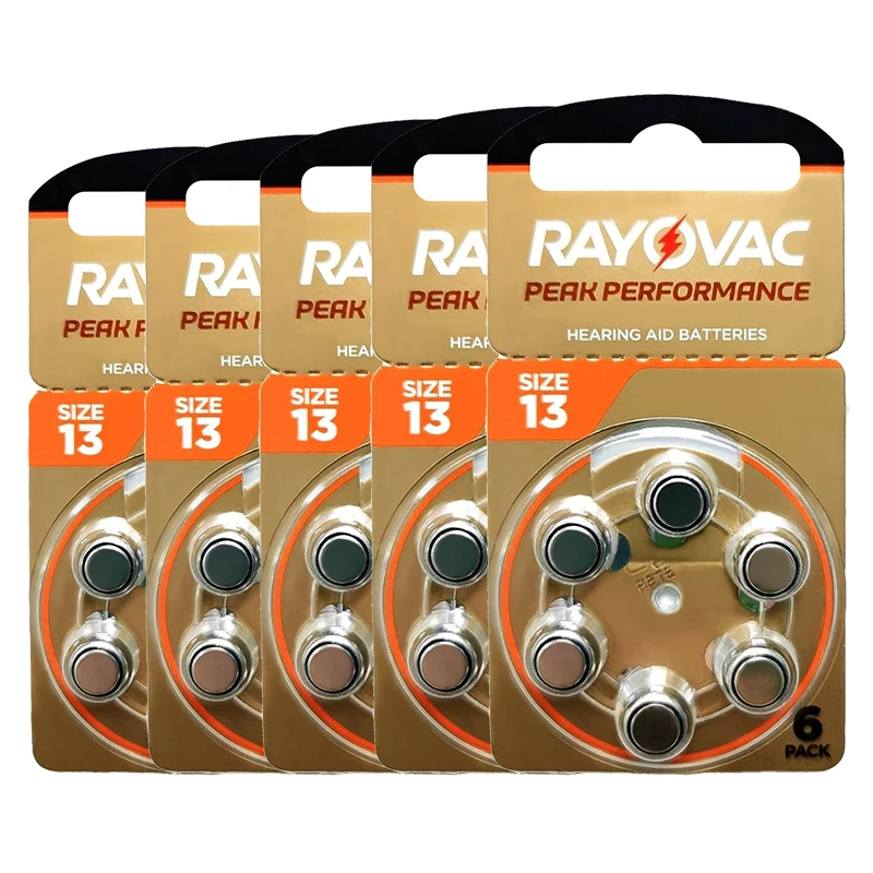 Rayovac Peak Hearing Aid Batteries 13 A13 13A P13 PR48 1.45V UK Zinc Air Cell Button Battery for BTE Hearing Aids Amplifiers