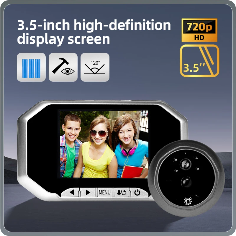 145° Bell Peephole Camera 1MP Visual Doorbell Security Camera Cat Eye PIR Door Bell Monitor Peephole Door Camera Danmini Q7