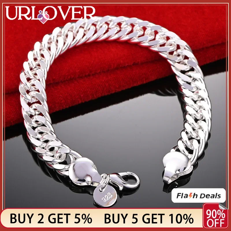 

URLOVER 925 Sterling Silver Hip Hop Man 10mm Cuban Bracelets For Woman Hand Chain Wedding Birthday Party Fashion Jewelry