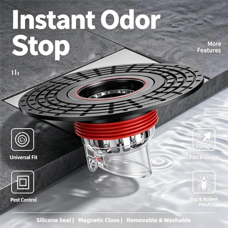 Odor Proof Floor Drain Core Plug Backflow Preventer Cuttable Toilet Sewer Filter Portable Drain Protector Bathroom Accessories