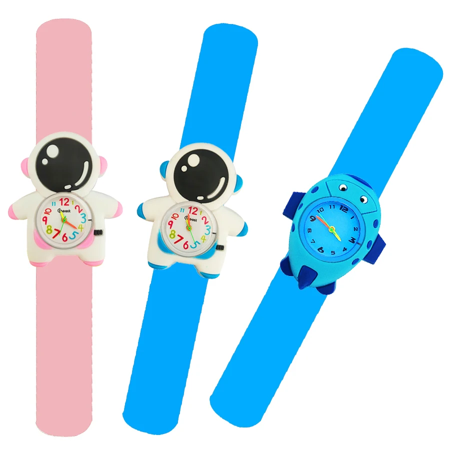 Children's Astronaut Watch Unisex Cartoon Spaceship Silicone Rubber Kids Slap Wrist Watch For Boys Girls Gift Men Women Clock