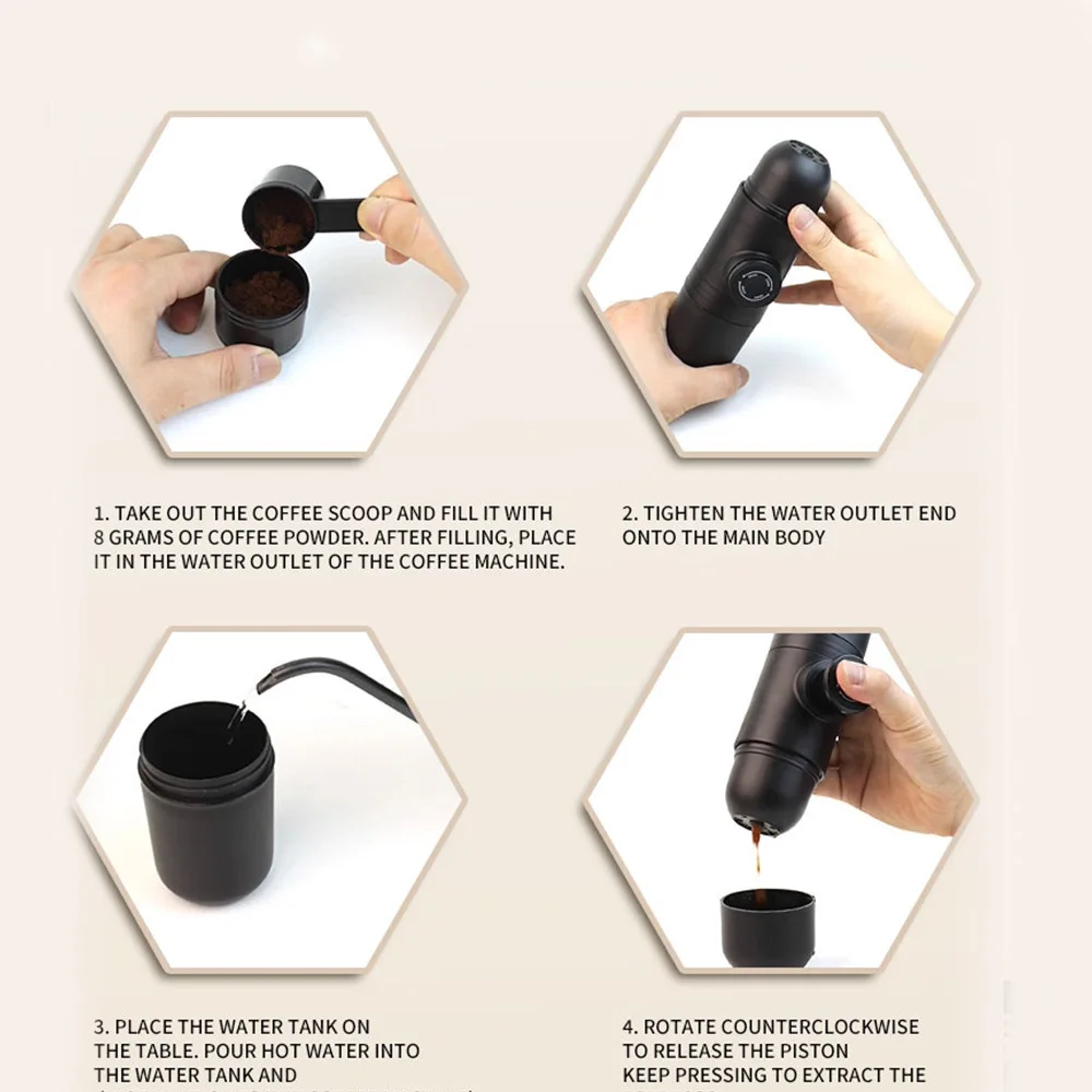 Portable Manual Press Espresso Machine Hand Operated Mini Coffee Maker for Ground Coffee Camping Travel & Home Use