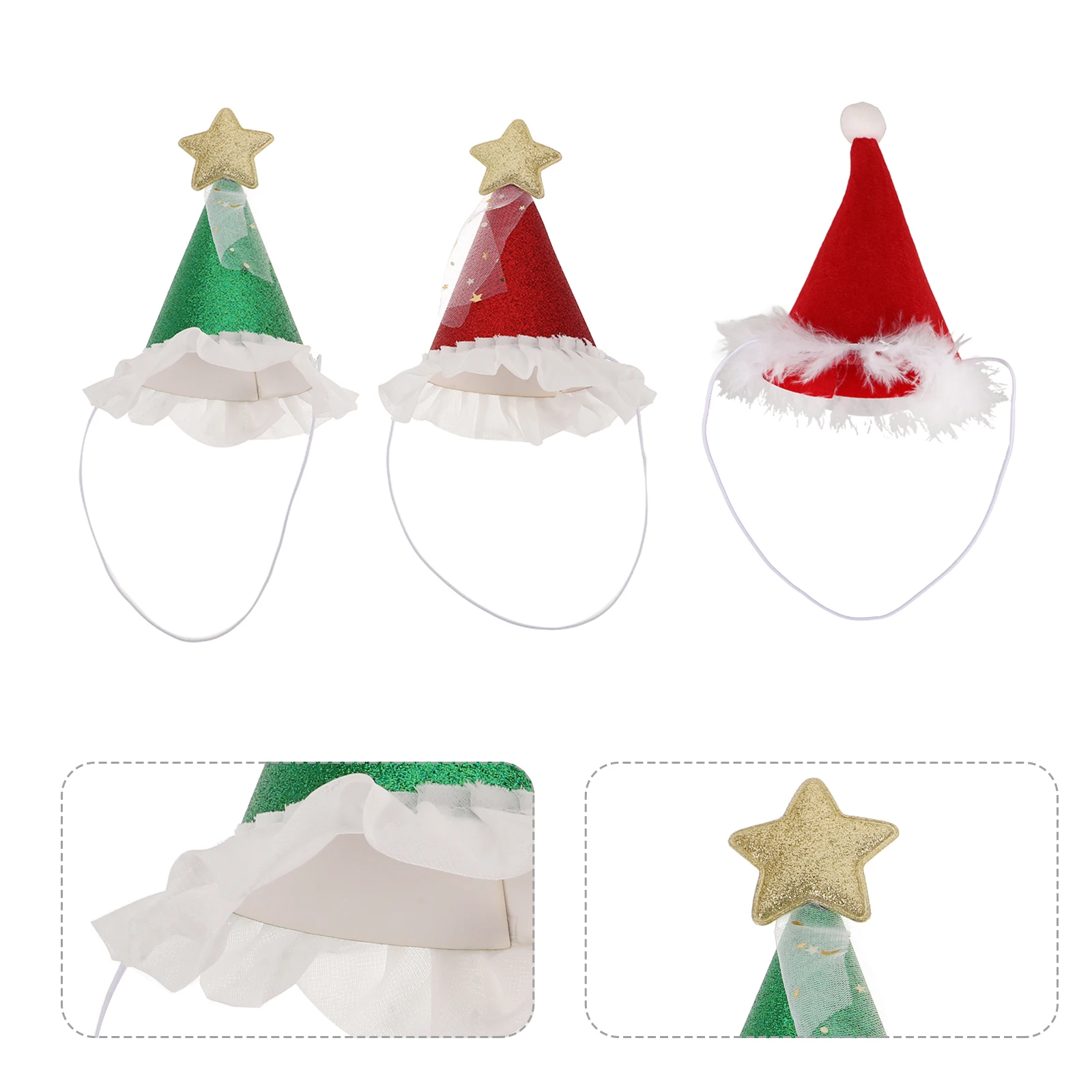 

3Pcs Creative Christmas Birthday Crowns Birthday Hat Hats Green Pleated Stars Party Decor Christmas s Cone Paper