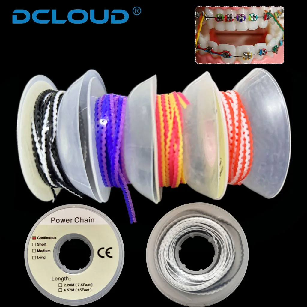 15Feet/Roll Dental Orthodontic Elastic Ultra Power Chain Two Colored Rubber Band Long/Short/Continuous Dentistry Ortho Materials