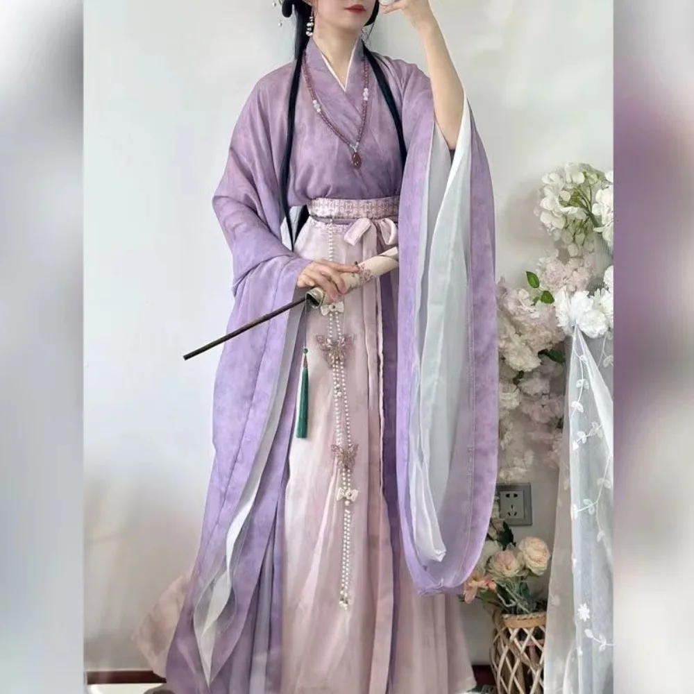 4 pezzi costumi di Halloween per le donne Hanfu Set camicia Kimono gonna a pieghe abbigliamento antico graduale abbigliamento da palcoscenico per danza popolare cinese