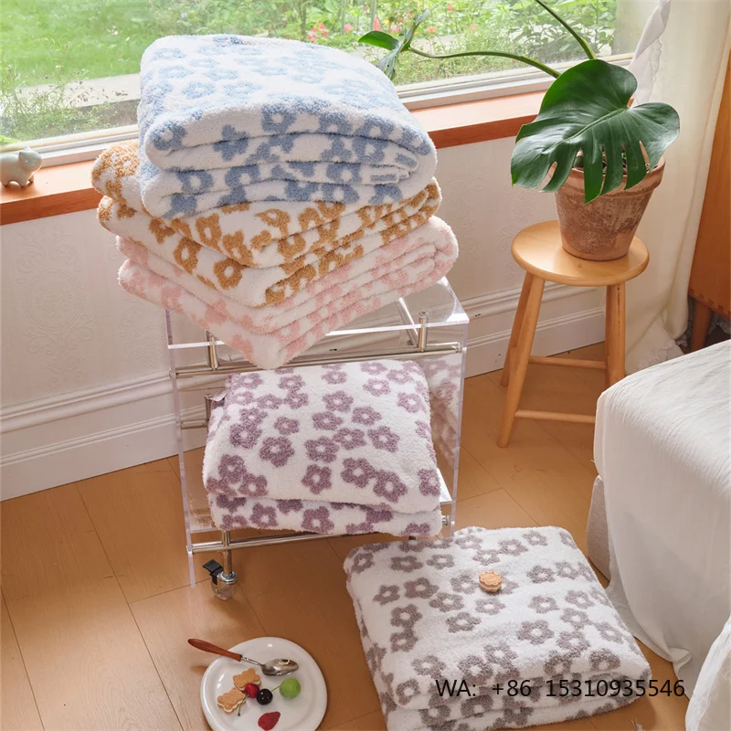 New Knitted Blanket with Many Small Flowers and Multiple Colors Available Soft Blanket  100% Polyester PLT