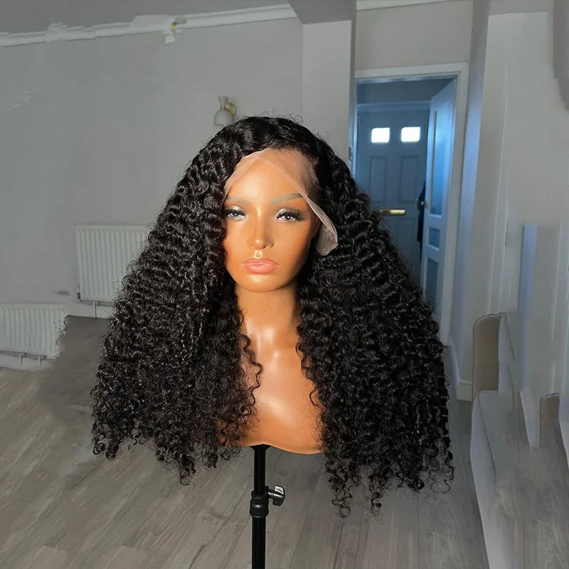 Černá barva měkké glueless 26“long 180density perverzní kudrnaté krajka přední paruka pro ženy s babyhair preplucked denně cosplais