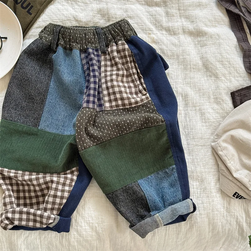 

2025 New Autumn Baby Boys Loose Patchwork Trousers Korean Style Toddlers Kids Casual Chic Haren Pants